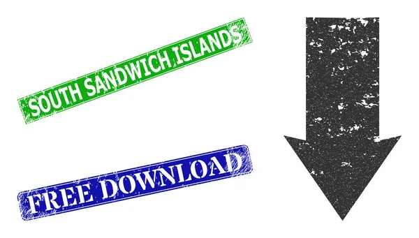 Down Direction Distress Icon en Distress South Sandwich Islands Afdruk — Stockvector