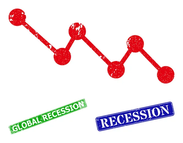 Le Trend Scratched ikon és karcos globális recesszió jelvény — Stock Vector