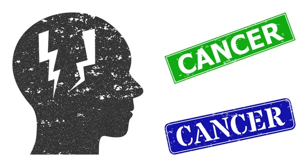 Ikon Tekstur Kepala Migrain dan Perangko Kanker Tekstur - Stok Vektor