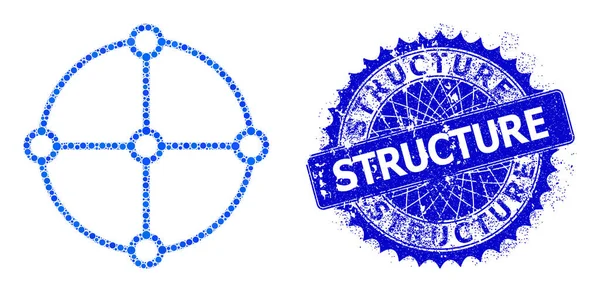 小円とテクスチャ構造スタンプシールのベクトル丸グリッド構造コラージュ — ストックベクタ