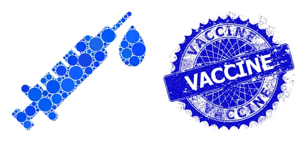 Colagem de vacina vetorial de pequenos círculos e selo de vacina de borracha — Vetor de Stock