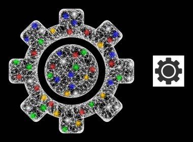 Renkli Işık Noktaları ile Ağ Ağı Ağ Gear Simgesi