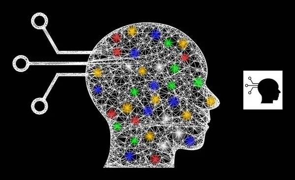 Піктограма перехрещеного веб сітки ментального інтерфейсу з різнокольоровими плямами відблиску — стоковий вектор