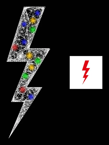 Hatched Mesh Electrical Energy Icon with Colored Lightspots — 스톡 벡터