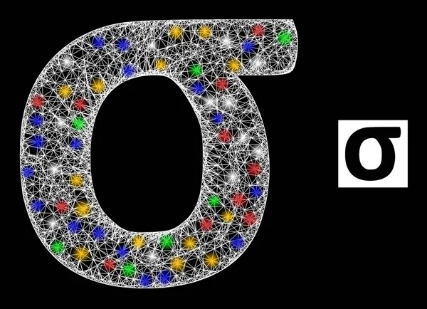 Netwerk Web Mesh Sigma Grieks kleine letters pictogram met gekleurde glitter stippen — Stockvector
