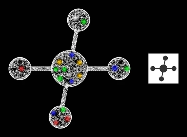 Ícone de conexões de malha de rede com pontos de luz coloridos — Vetor de Stock