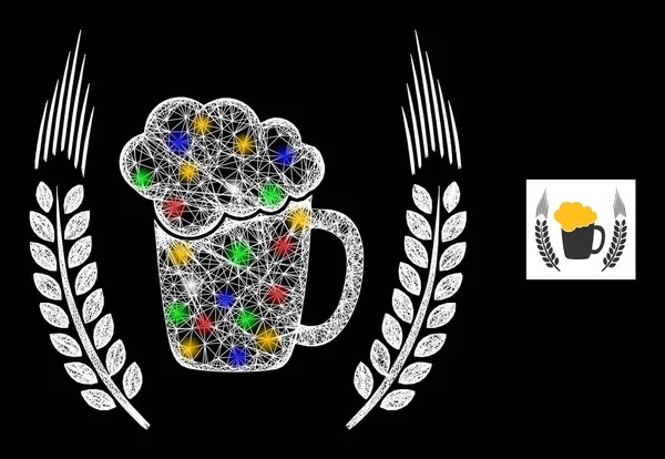 Значок с логотипом кружки пива сетки с цветными вспышками — стоковый вектор