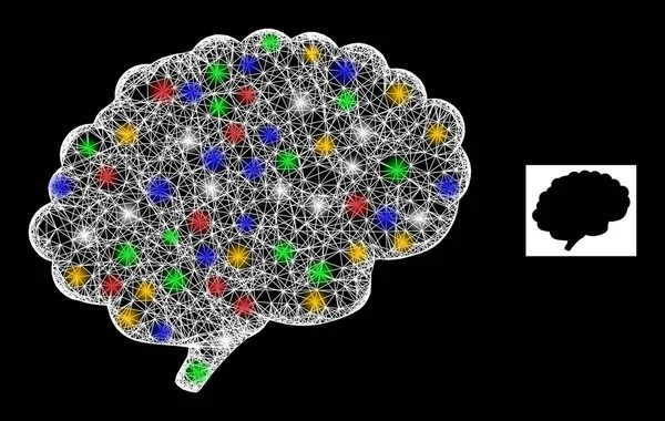 Net Mesh Brain Organ значок з барвистими блискітками — стоковий вектор