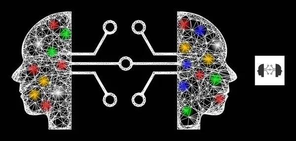 네트워크 웹 Mesh Human Network Links Icon with Bright Colored Light Spots — 스톡 벡터