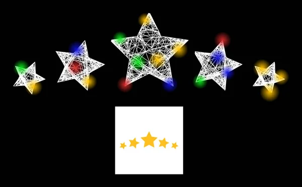 Net Mesh Icono de calificación de 5 estrellas con puntos de luz de colores — Vector de stock
