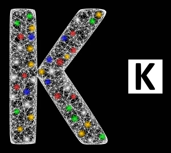 Síťová webová síť Kappa Řecký symbol Ikona s jasně zbarvenými skvrnami odlesku — Stockový vektor