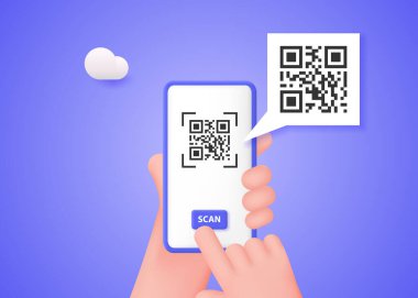Eller QR kodunu taramak için akıllı telefonu tutsun. Çevrimiçi ödeme, para transferleri, mobil uygulama indiriliyor.