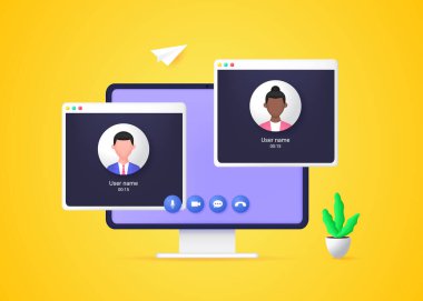 Çevrimiçi toplantı. Meslektaşlar birbirleriyle video iletişimi yoluyla iletişim kurarlar.