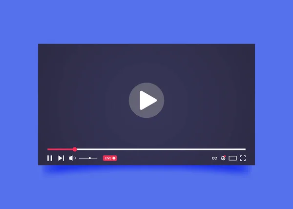 Plantilla de reproductor de vídeo aislada sobre fondo azul. El concepto de redes sociales y emisiones en línea. — Vector de stock