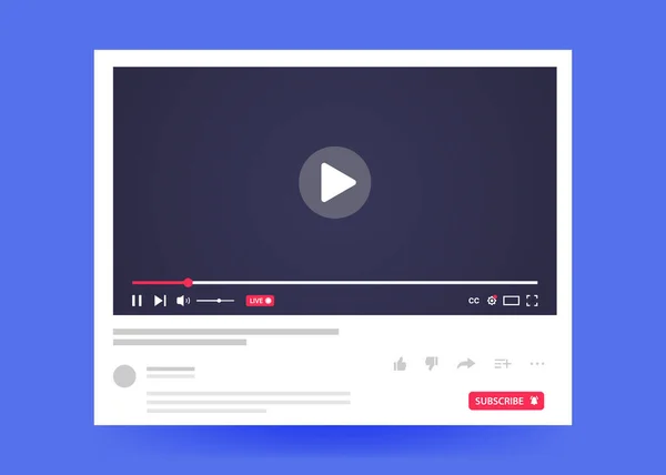 Modèle de lecteur vidéo isolé sur fond bleu. Le concept des réseaux sociaux et des émissions en ligne. — Image vectorielle