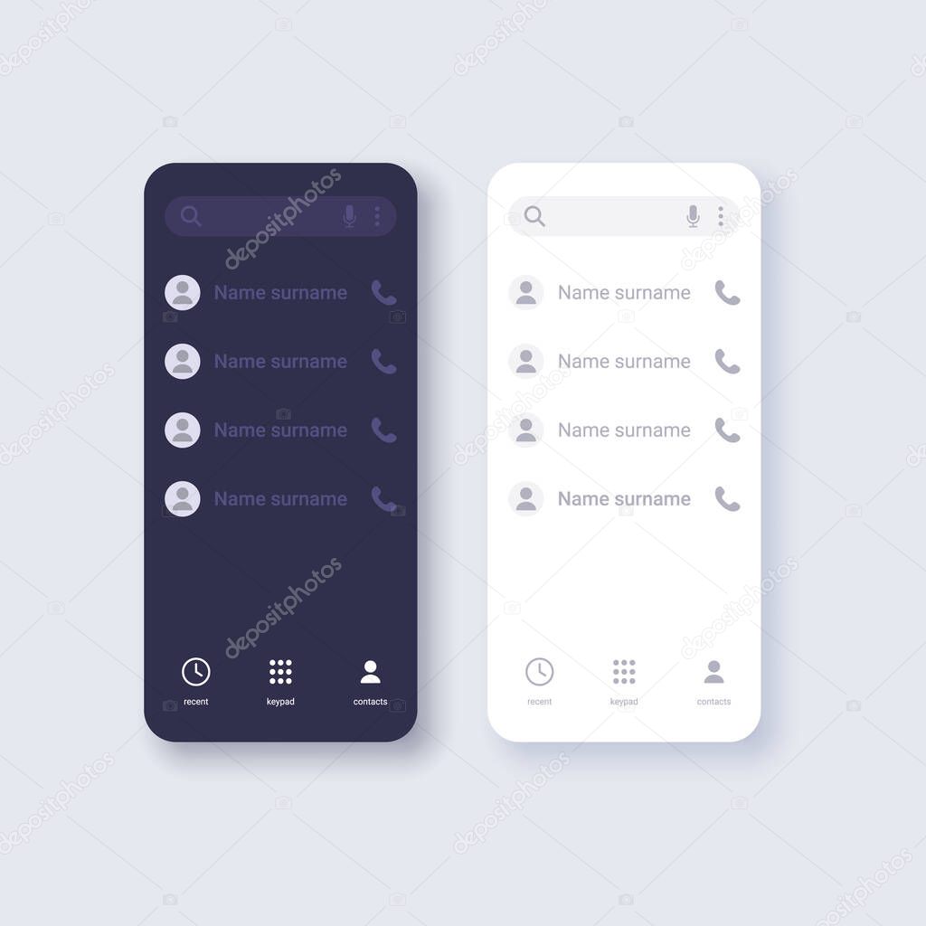 Smartphone user interface concept template. Contacts design on phone display.