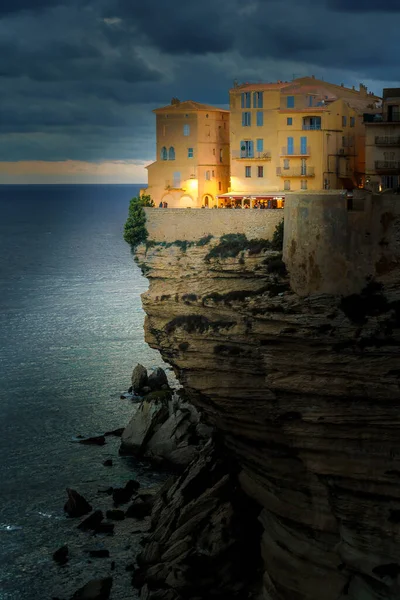 Landschaft Mit Bonifacio Der Dämmerung Insel Korsika Frankreich — Stockfoto