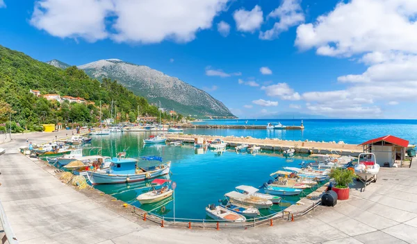Landscape Boats Port Poros Town Kefalonia Island Greece — Stock Photo, Image