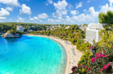Landscape with Cala Galdana beach, Menorca island, Spain