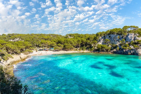 Tájkép Cala Macarella Stranddal Menorca Sziget Spanyolország — Stock Fotó