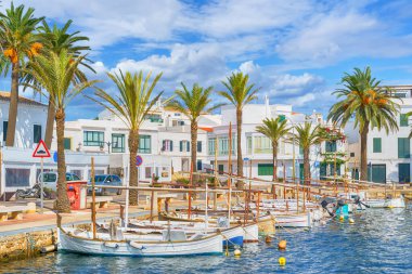 Landscape with fishing port of Fornells village in Menorca, Balearic islands, Spain