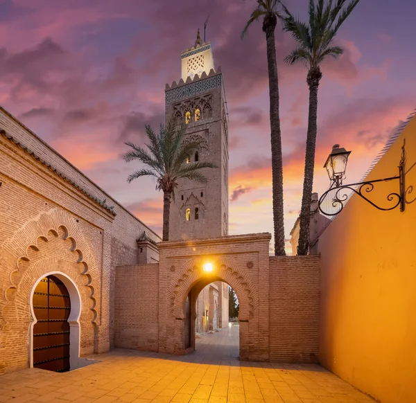 Koutoubia Moskee Schemering Marrakech Marokko — Stockfoto