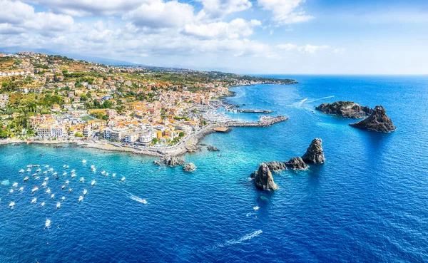 Aci Trezza Nın Hava Manzaralı Manzarası Sicilya Adası Talya — Stok fotoğraf