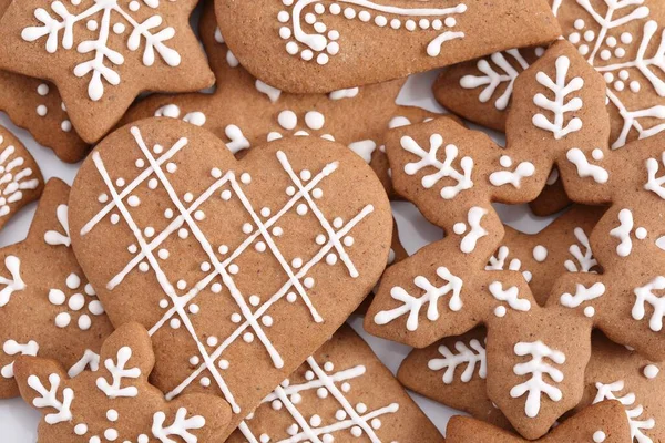 Zelfgemaakte Peperkoek Koekjes Een Witte Achtergrond Bovenaanzicht — Stockfoto