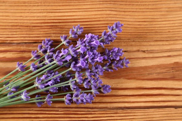 Blooming Lavender Wooden Background Top View — Stock Photo, Image