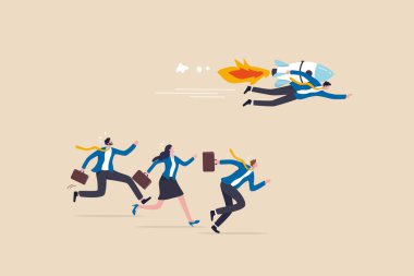 Ticari rekabet, yenilik veya yaratıcılık kazanmak için rekabetçi avantaj strateji ve başarı konsepti, roket destekli akıllı iş adamı iş yarışmasını kazanmanın yolunu açtı.