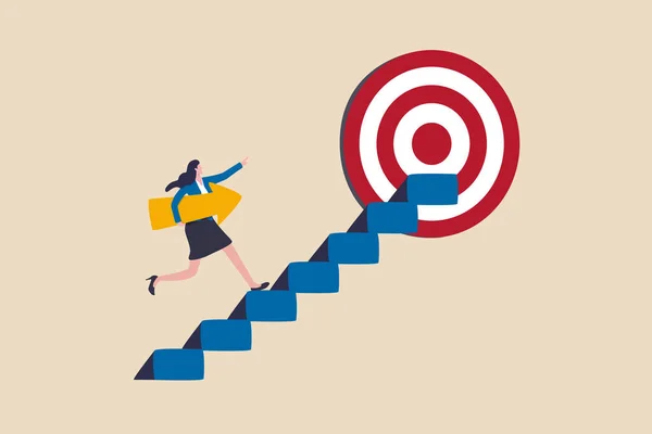 Business Progress Career Path Step Reach Target Business Goal Success — Stock Vector