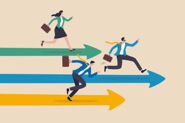 İş rekabeti, yarışma ya da rekabetin rakiplerine karşı zafer için satışları artırması, performans diğer çalışanların konseptiyle karşılaştırılması, işadamı ve kadının ok pistinde yarışması.