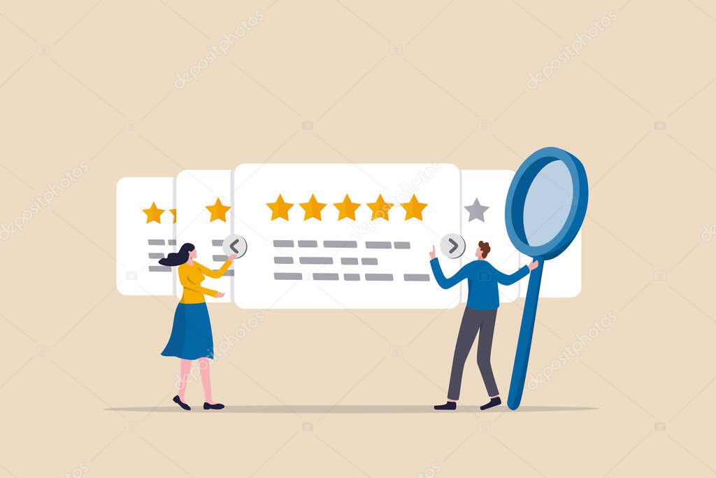 Reputation management team monitor online feedback rating to improve brand positive rank and gain customer trust concept, marketing team monitor and analyze stars rating to increase satisfaction.