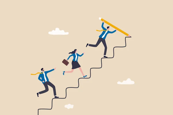 Leader Guide Team Achieve Success Manager Develop Career Path Improvement — 图库矢量图片