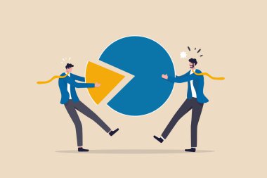 Piyasa payı yüzdesi sanayi satışı, ticari rakip kavgası veya daha fazla satış kavramı elde etmek için mücadele, iş adamı pazar payı grafiği için mücadele.