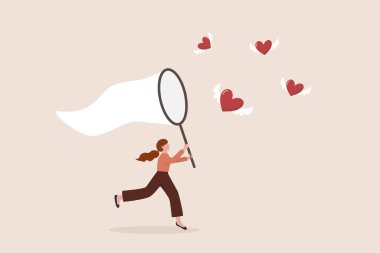 Tutku, motivasyon ya da iş ilhamı aramak, ilişki bulmak, romantizm randevusu, arzu ya da arzu, iş kadını kelebek ağını tutkulu bir kalbi yakalamak için kullanıyor..
