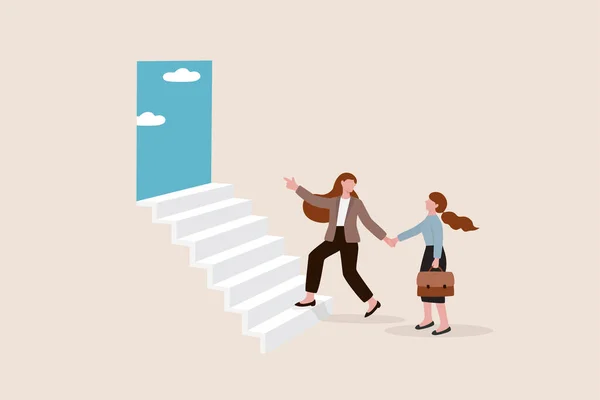 Employee Encouragement Manager Advice Guidance Stairway Success New Opportunity Career — Stock Vector