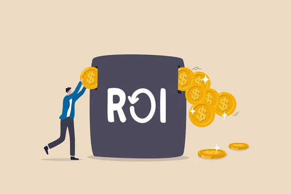 Roi Return Investment Performance Measure Cost Invested Profit Efficiency Marketing — Stockvector