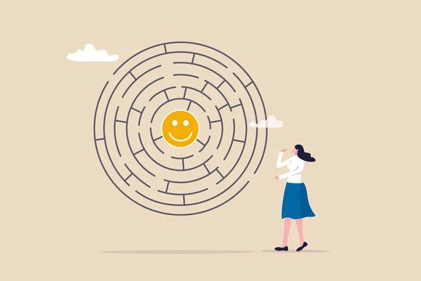 Boldogság Pozitív Gondolkodás Vagy Érzelmi Intelligencia Megtalálása Boldogság Optimizmus Keresésének — Stock Vector