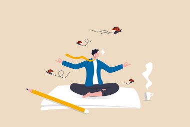 İşinize odaklanın ve dikkat dağınıklığını, konsantrasyonu veya meditasyonu göz ardı edin hedef kavramını motive etmek için, sakin iş adamı meditasyonunu yapın ve dikkat dağınıklığının ortasında çalışmaya konsantre olun..