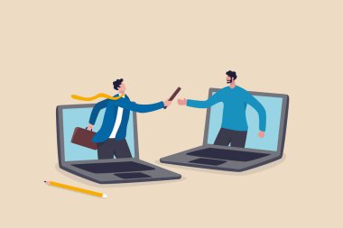 Dışarıdan işçi almak, hizmet vermek, işi diğer takıma geçirmek ya da transfer etmek, uzaktan çalışma ya da tele çalışma konsepti, işadamı patronu, batonu dış kaynak ekibine vermek ya da uzaktan çalışmak için aktarmak..