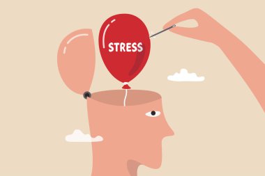 Stres yönetimi, stres atmak için rahatlama ya da beyninizdeki öfke, stres konseptini azaltmak için meditasyon, doktor stres balonunu patlatmak için iğne kullanarak anksiyete sorununu çözmeye yardım.