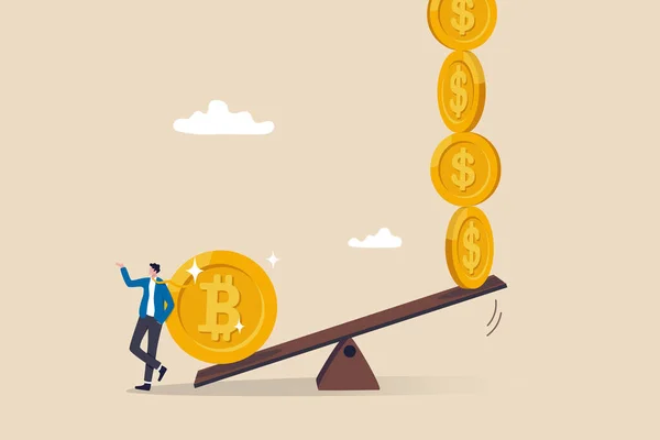 Bitcoin Crypto Negozio Valuta Valore Confrontare Dollaro Fiat Denaro Inflazione — Vettoriale Stock
