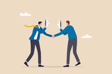 Sahtekarlık ortaklığı ya da sahte anlaşma, yalancı ya da şüpheli sahtekarlık, ihanet ya da siyaset anlaşması, konseptin arkasına saklanmaya hazır gizli tehdit, iş adamları gerçek düşünceyi saklamak için maske takıyor..