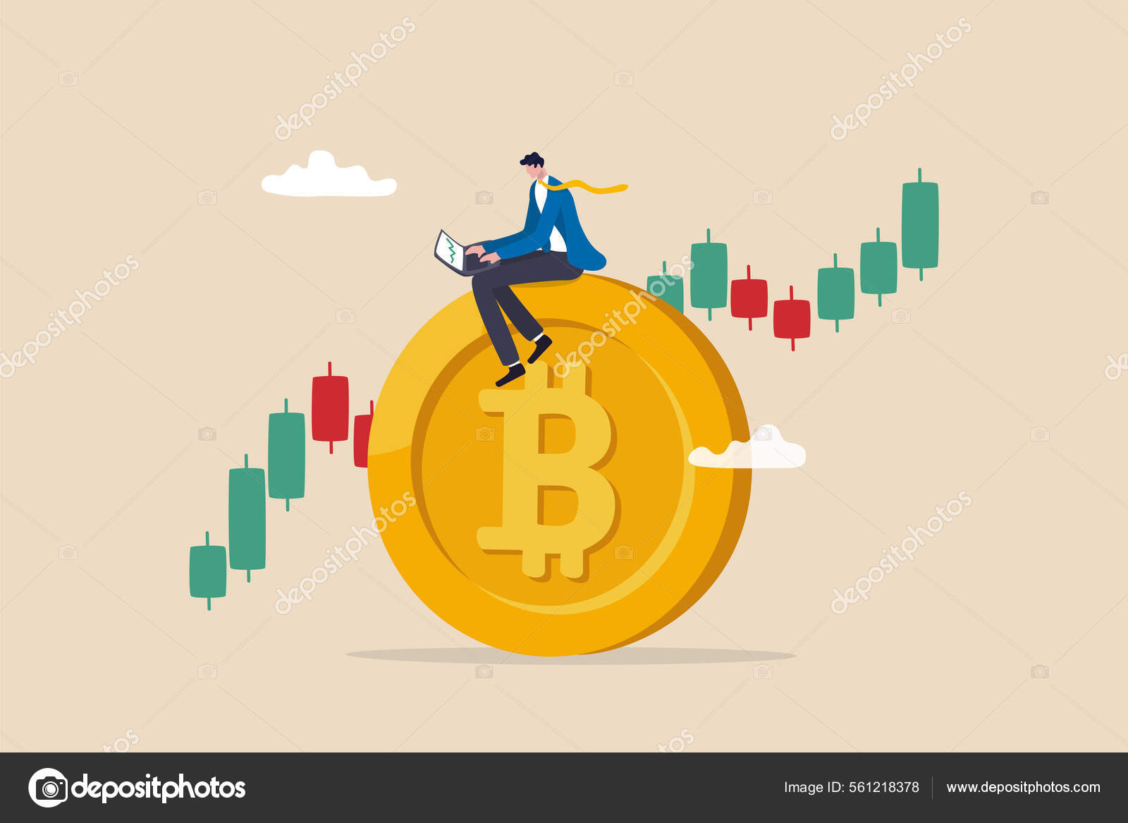 比特币和加密货币投资加密交易从比特币价格中获得利润和盈利商人投资者用计算机用烛台图在大比特币上进行加密交易