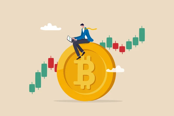 Bitcoin Cryptocurrency Befektetés Crypto Kereskedés Hogy Profit Kereset Bitcoin Üzletember — Stock Vector