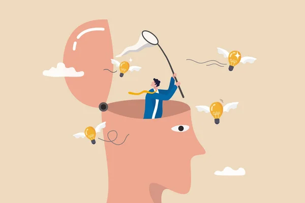 New Creative Idea Thinking Process Contemplation Ideation Solution Innovation Development — Vetor de Stock
