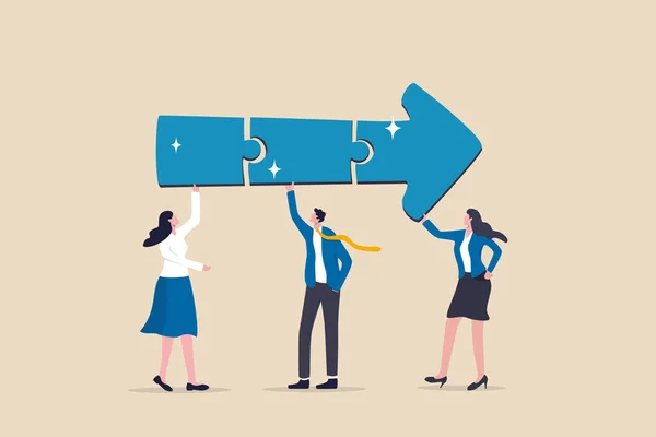 Teamwork Connecting Jigsaw Puzzle Metaphor Solving Problem Together Business Direction — Stock vektor