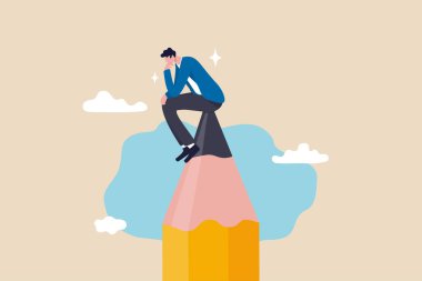Creative thinking, creativity or imagination to get idea or solution to solve problem, inspiration or education, brainstorming process concept, businessman meditate and thinking on pencil mountain.