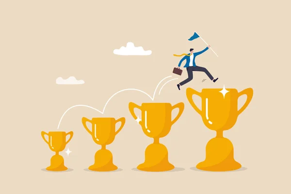 Small Win Achievement Motivate Achieve Bigger Goal Strategy Inspiration Success — Stockvector